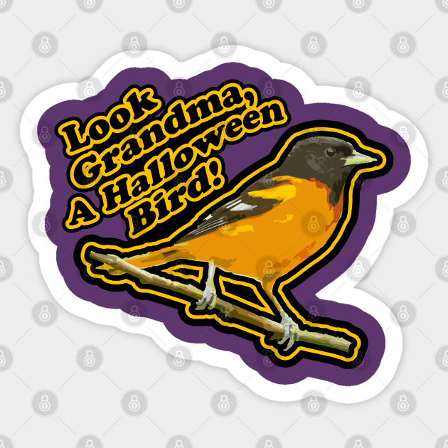 Look Grandma, A Halloween Bird! Oriole Bird in Orange Sticker by Mochabonk